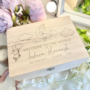 Personalized Baby Wooden Memories Keepsake Box - Personalised Memory Box - New Born Baby Teddy Memory Box- laser/Hand Burnt