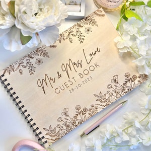 Personalised A4 wooden engraved wedding guest book/ wedding scrapbook/ memory book/ photo album/ memory gift/ photobook- Laser/Hand burnt