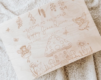 Personalized Baby Wooden Memories Keepsake Box - Personalised Memory Box - New Born Fairy Woodland Memory Box