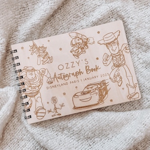 Personalised A5 wooden engraved Disney Pixar Toy Story & Cars Autograph Book/ holiday scrapbook/ memory book/ photo album/ memory gift
