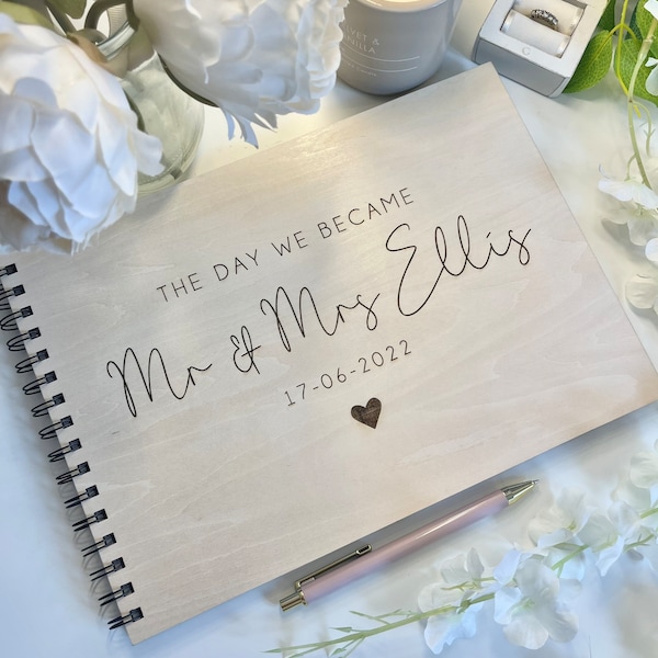 Personalised A4 wooden engraved wedding guest book/ wedding scrapbook/ memory book/ photo album/ memory gift/ photobook- Laser/Hand burnt