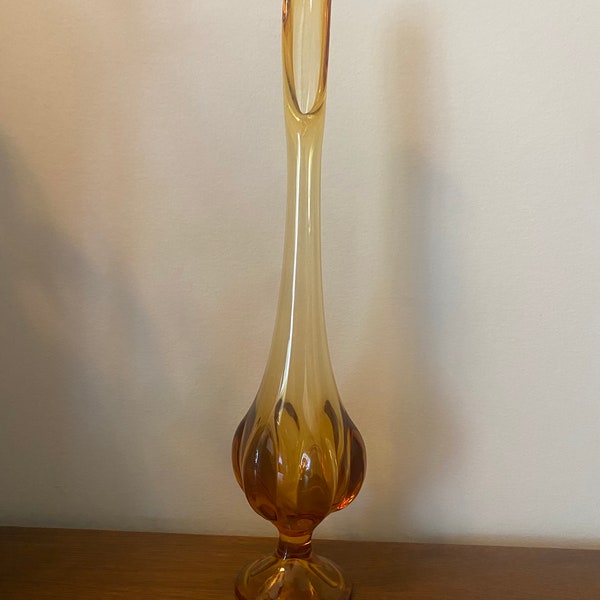 Vintage Viking Glass Orange Six Petal Swung Vase 12.5" from the 1960s