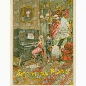 arquivo digital: Sterling Piano Ad | da coleção de cartões postais vintage de Ella