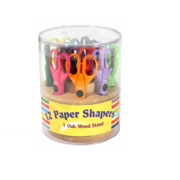 Paper Shapers Decorative Scissors - Set of 12 Scissors in Wood Stand - Scrapbooking and Kids crafts Design Scissors