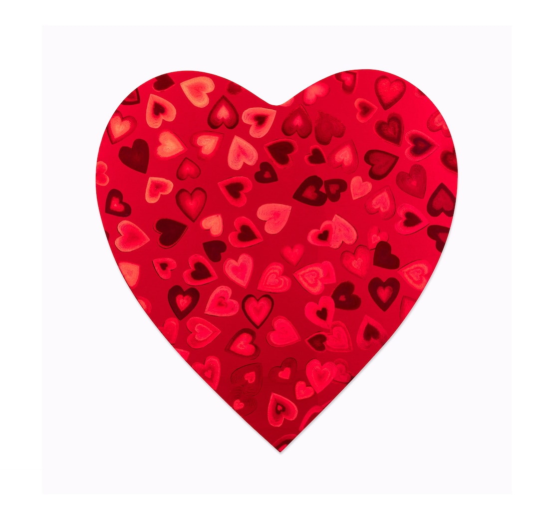 Shiny Red Heart Cutouts, 6 Holographic Red Cardstock Heart Shapes, Die