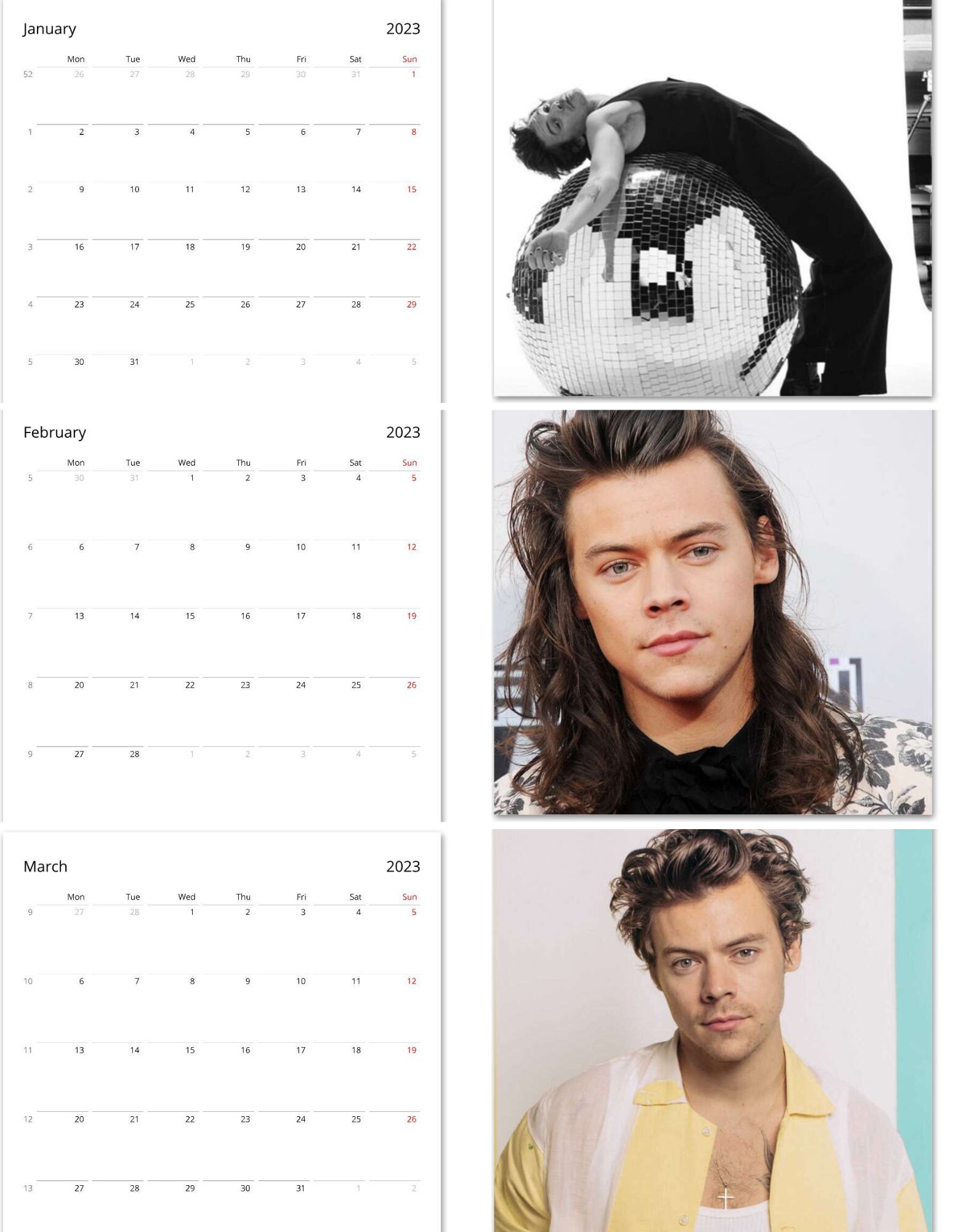 2023 Harry Styles Calendar Celebrity Calendar 2023 Wall Etsy