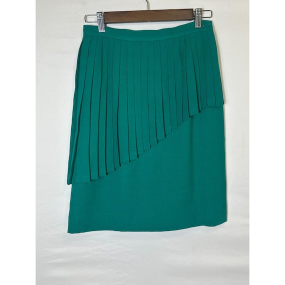 Claude Bert Vintage Green Fully Lined Pencil Skirt Size S Asymmetrical Pleats