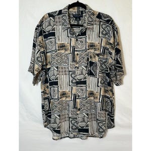 Camisa de manga larga con botones, 100% seda, estilo hawaiano tropical, talla L, de Montage Pour Homme para hombre.