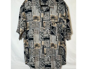 Montage Pour Homme Camicia da uomo in seta 100% stile hawaiano tropicale con bottoni, taglia L