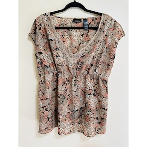 Ratio by Liz Claiborne BOHO Sheer Babydoll Top with Crocheted Neckline, Size 12