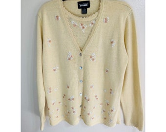 Designers Original Studio Women's Embroidered Vintage Cardigan Sweater, Size M