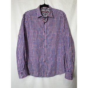 Robert Graham Men&#39;s Gingham Plaid Flip Cuff Long Sleeve Button Down Shirt Size M