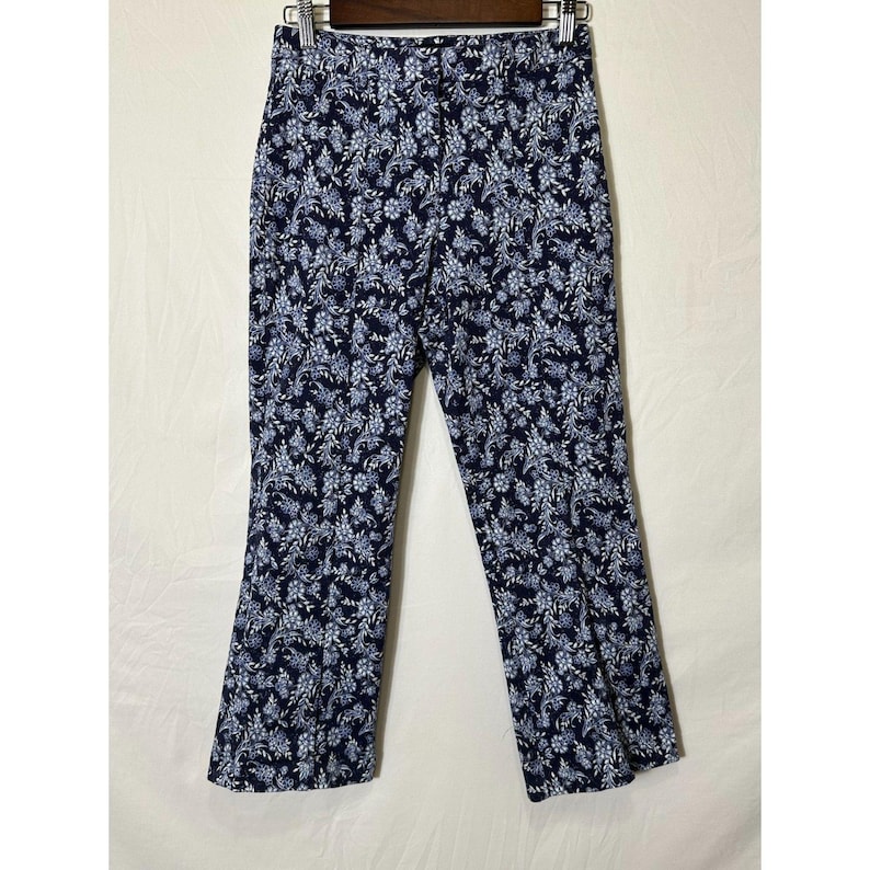 Drew Anthropologie Women's Isabelle Capri Pants Blue Floral Stretch Size 8 image 1