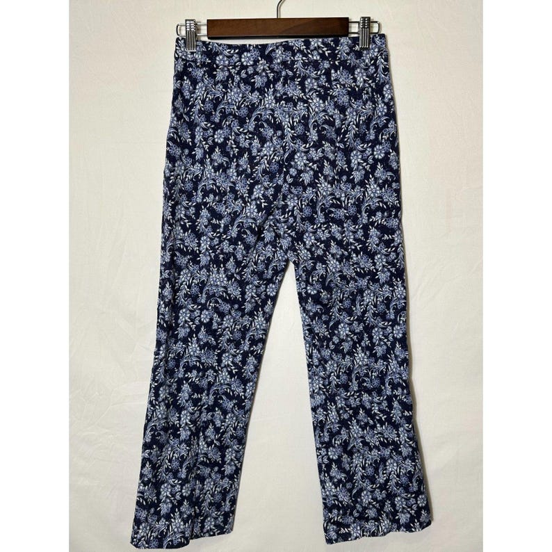 Drew Anthropologie Women's Isabelle Capri Pants Blue Floral Stretch Size 8 image 3