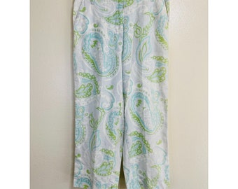 Women's Linen Paisley BOHO Capri Pants, Size M