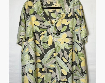 Linden Hill Women's 100% Silk Plus Size 3X Short Sleeve Hawaiian Tropical Top