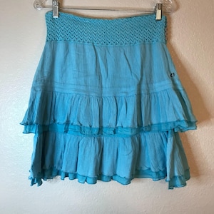 Vintage Y2K Liberto Tiered Ruffled Mini Skirt with Crochet Waistband Size M