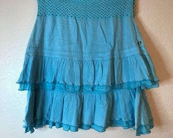 Vintage Y2K Liberto Tiered Ruffled Mini Skirt with Crochet Waistband Size M