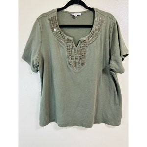 JM Collection Women&#39;s Olive Tunic with Metallic Sequin Embellishments, Size 2X