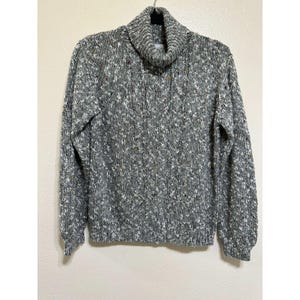 Illustrations Women&#39;s Cable Knit Turtle Neck Sweater Size S Marled Gray