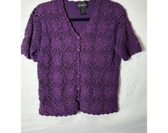 Requirements Women's Vintage Small Cropped Button Up Crocheted Sweater, Size M