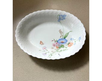 Mikasa Something Blue Bone China Vintage Scalloped Edge Oval Serving Bowl FLAW