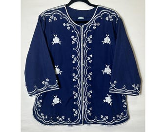 Top a tunica vintage da donna taglie forti Cato of Honolulu, riccamente ricamato, taglia 16