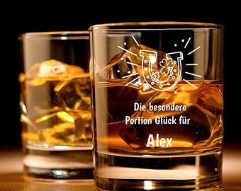 Personalisiertes Whisky Bourbon Glas | Gravur mit Namen | Design: Kleeblatt | Perfektes Geschenk für Papa