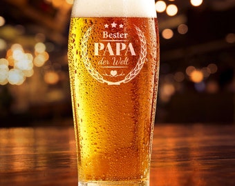 Bierkruggeschenk für Väter - Graviertes Bierglas, 0,5-Liter, Bester Papa der Welt