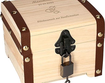 Personalisierte Schatztruhen mit Gravur |  Konfirmation  | Hochwertige Geschenkbox für Verschiedene Anlässe