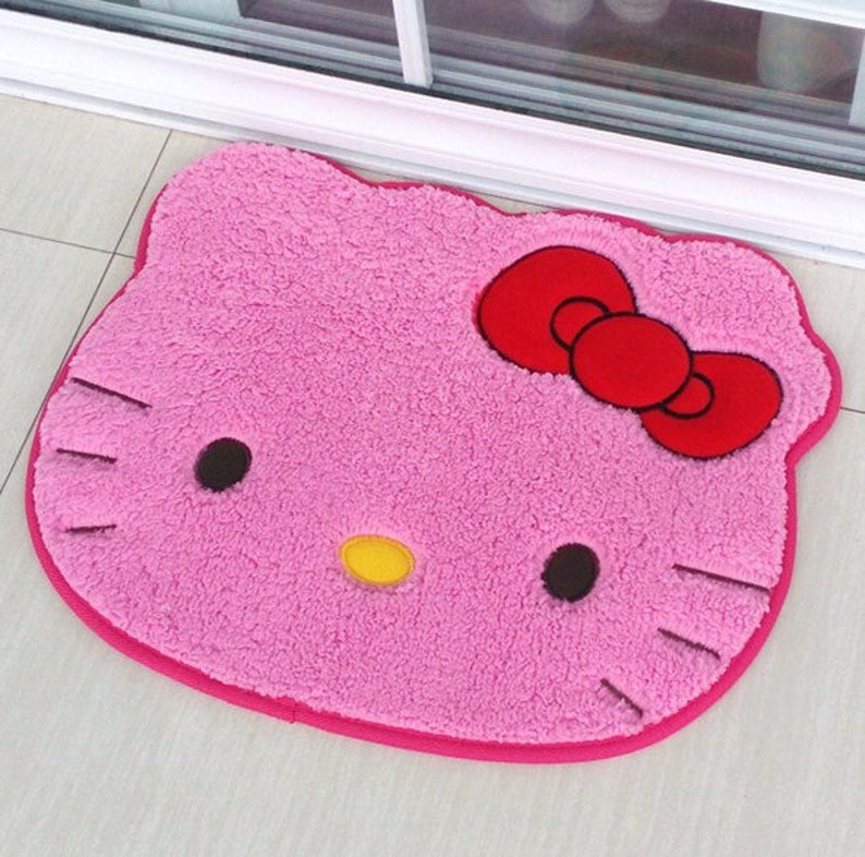 Pink Cartoon Cat Carpet Hello Kitty Rug Kids Room Rug Etsy