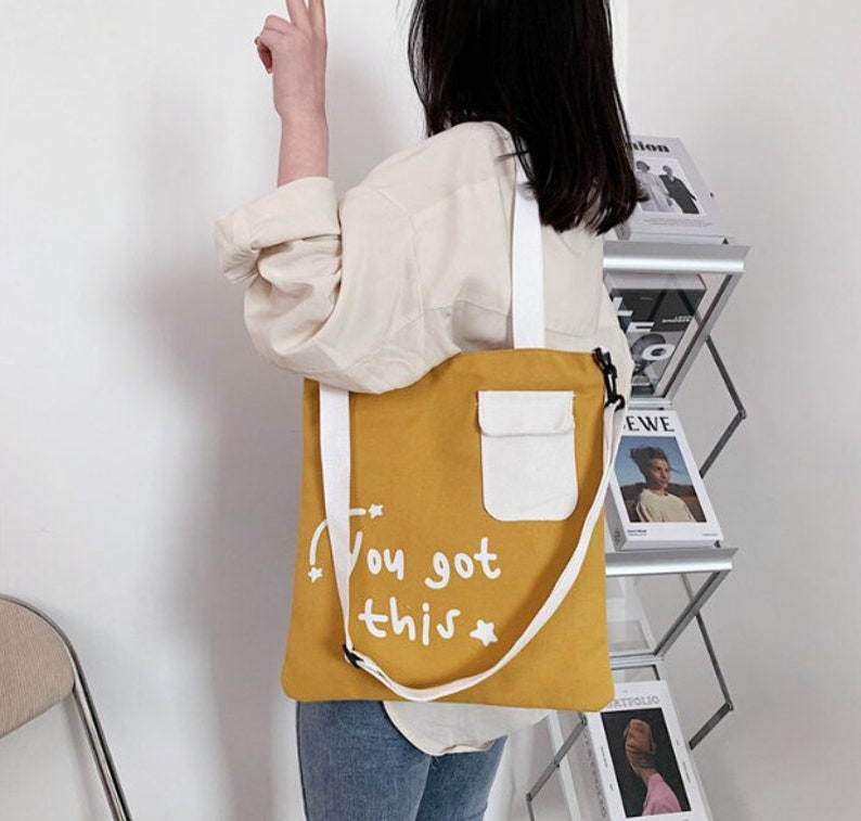 Collage Student Book Bag Women Letter Print Canvas Bag for Etsy