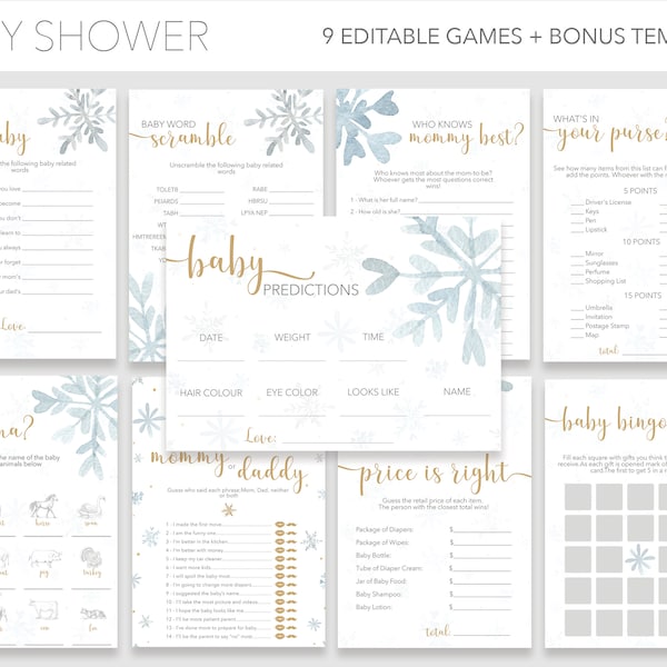 Winter Baby Shower Games & Signs Bundle, A Little Snowflake Baby Shower, Printable Baby Shower Games, DIY Baby Shower Signs Template - 001