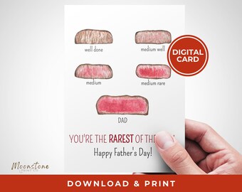 Printable Father's Day Card | Meat Lover Steak Father's Day Card | Grill Master Dad | To The Rarest of Them All | DIY Instant Download
