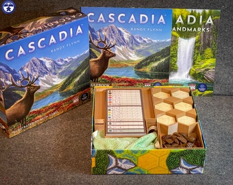 Cascadia Board Game (fits Landmarks Expansion) Organizer Insert with upgraded Nature Tokens (Game NOT Included)