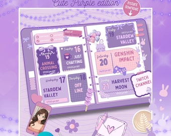Stream Schedule Purple, Vtuber Purple Twitch Schedule, Vtuber Schedule, Stream Schedule Template, Streaming Schedule