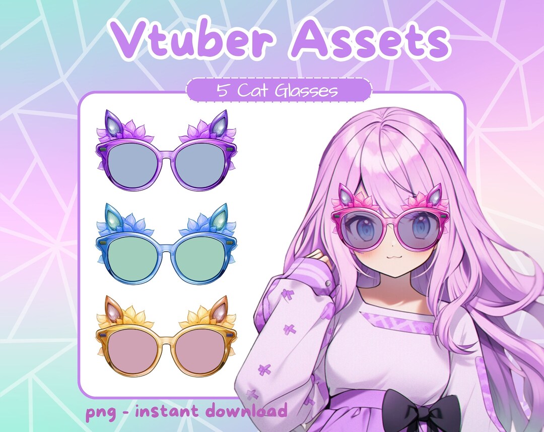 5 Vtuber Cat Ears Glasses . Pngtuber Assets for Twitch. Vtuber Cat Outfit Items. Etsy