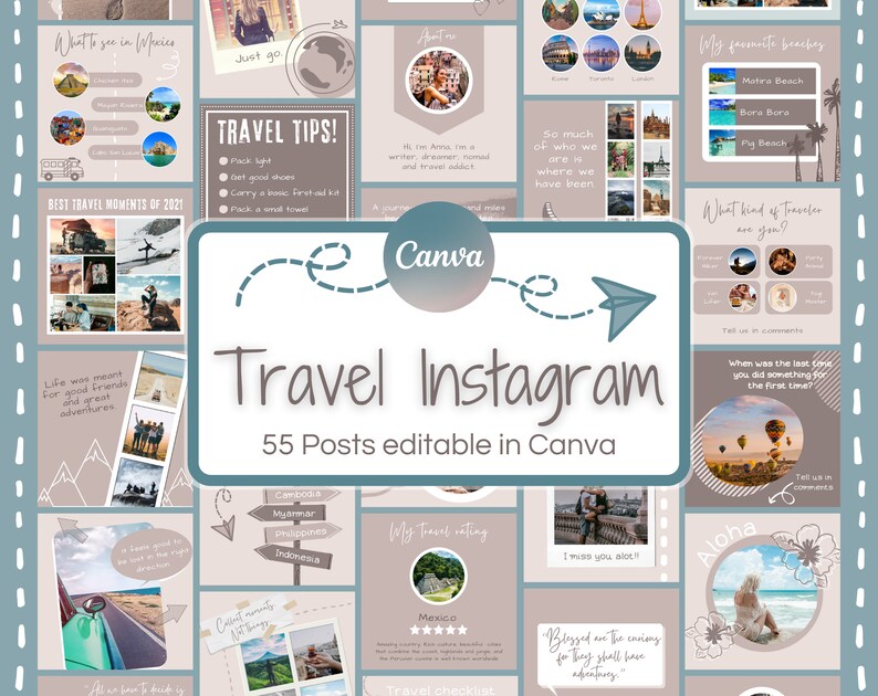 Travel Instagram template, Travel agent canva template, Travel social media template image 1