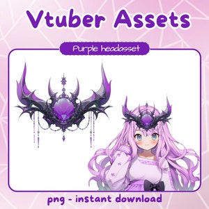 Casque Vtuber violet. Cornes pngtuber pour Twitch. Articles de tenue gothique vtuber.