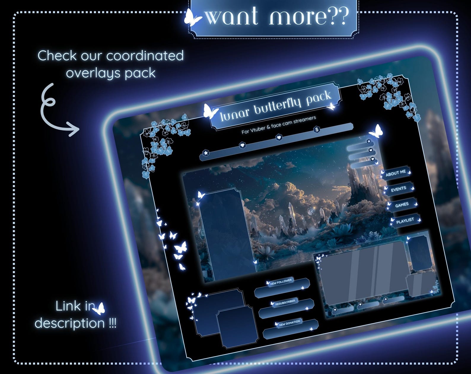 Twitch Panels Bio. Blue Twitch Panels Canva Template. Butterfly Stream ...