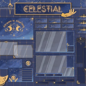 Celestial Twitch overlay pack. Blue moon stream package.
