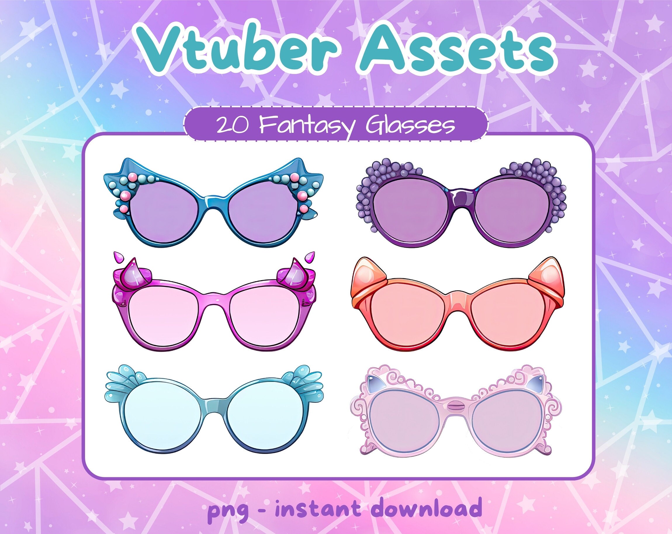 20 Vtuber Fantasy Glasses . Pngtuber Outfit Assets for Twitch. Vtuber
