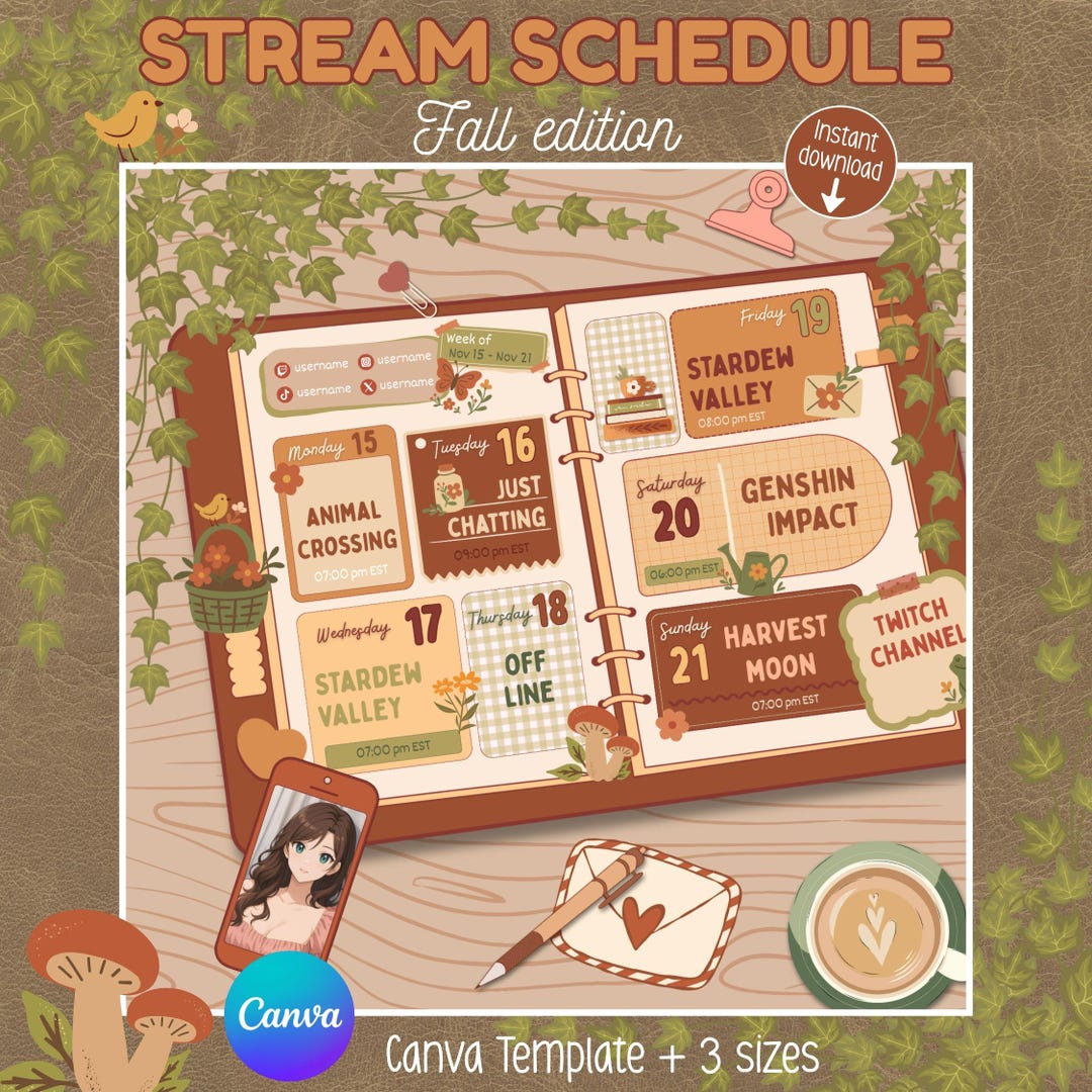 Fall Stream Schedule, Lofi Streaming Schedule, Twitch Stream Schedule ...