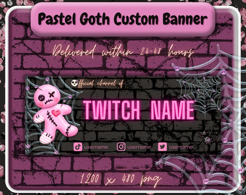 Twitch Banner Commission Gothic Twitch Banner Custom Pastel Goth Stream