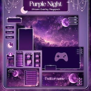 Purple Night Stream Overlay Megapack - Zauberhafte Twitch Layouts für Gamer und Streamer
