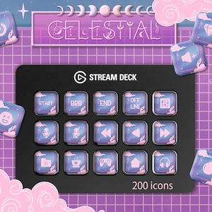 Icons Set + Bildschirmschoner für alle Streamer. 200 Celestial Icon Pack für das Elgato Streamdeck. Rosa Mond Ikonen.
