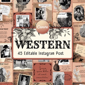 Western Instagram template, horse Instagram post, cowgirl blogger template. 45 Canva template.
