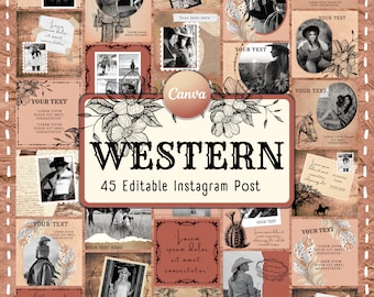 Western Instagram template, horse Instagram post, cowgirl blogger template. 45 Canva template.