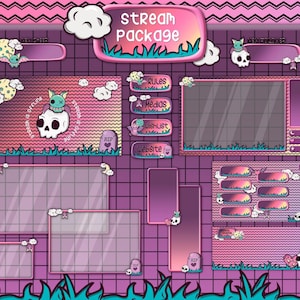 Pastel Goth Twitch Overlay, Pink gothic stream overlay package. Emo Twitch. Halloween Twitch overlay.