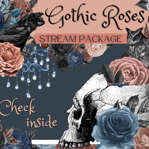 Blue Gothic Twitch overlay package | Goth roses stream overlay | Twitch package.